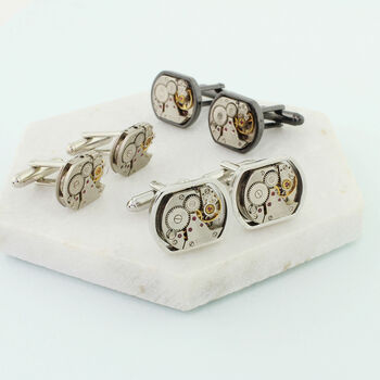 Personalised Watch Movement Cufflink Set Oblong, 4 of 8