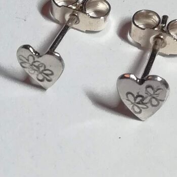 Tiny Sterling Silver Heart Shaped Studs, 2 of 5