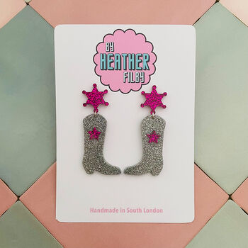 Cowboy Boot Glitter Resin Earrings / Cowboy Lovers Earrings / Hen Do Party Gift / Cowgirl Jewellery, 2 of 12