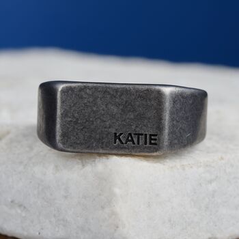 Personalise Rectangle Signet Ring, Black, Grey, 5 of 9