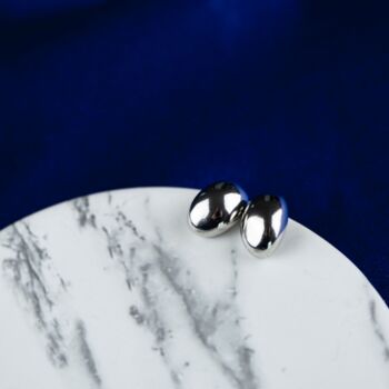 Silver Gold Solid Oval Half Ball Studs Earrings, 4 of 4