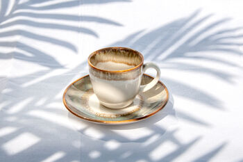 Beige Set Of Two Porcelain Espresso Cup And Saucer Set, 3 of 12