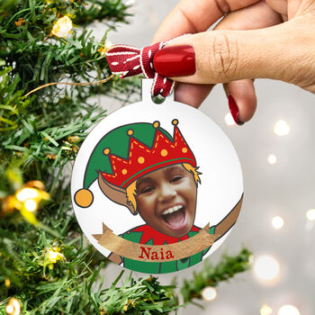 Personalised Funny Elf Photo Bauble, 5 of 7