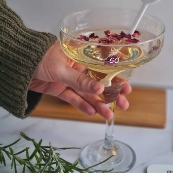 60th Birthday Engraved Cocktail Glass With Recipes And Stirrer, 5 of 9
