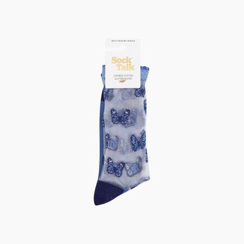 Butterflies Combed Cotton Sheer Pop Socks In Blue, 4 of 4