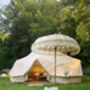 Cream And Gold Hand Painted Balinese Parasol, thumbnail 2 of 4