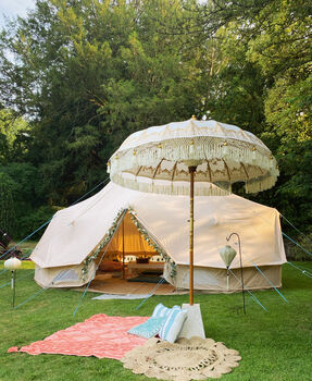Cream And Gold Hand Painted Balinese Parasol, 2 of 4