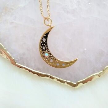 Gold Plated Moon Opal Celestial Necklace, 2 of 4