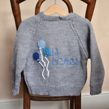 Hand Knitted Embroidered Birthday Cardigan, 2 of 5