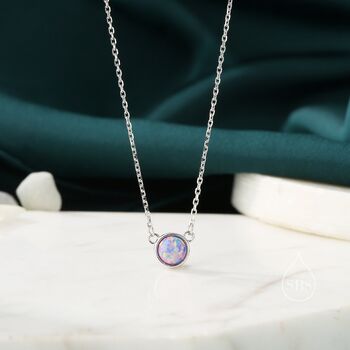 Sterling Silver Lilac Purple Opal Dainty Coin Pendant Necklace, 3 of 12