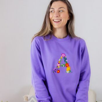 Floral Initial Embroidered Sweatshirt In Lavender, 3 of 4
