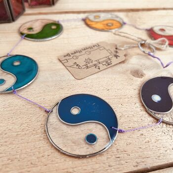 Boho Yin Yang Stained Glass Sun Catcher Window Decor, 7 of 11