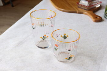 Hand Painted Floral Drinking Glass – Summer Glassware In Orange Or Blue, 4 of 9