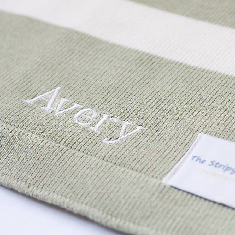 Personalised Green Striped Cotton Baby Shawl Blanket By The Stripy ...