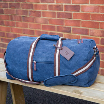 Personalised Vintage Canvas Holdall With Luggage Tag, 8 of 8