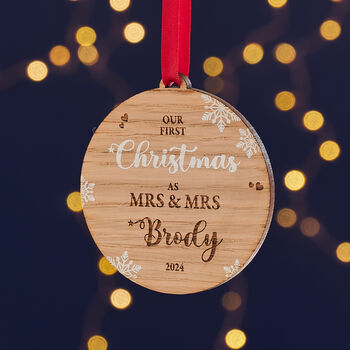 First Christmas Married Couple Wooden Tree Decoration, 6 of 7