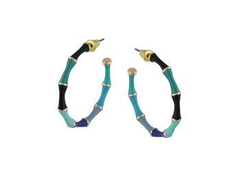 Antonia Thin Bamboo Hoop Earrings In Blue, 2 of 3