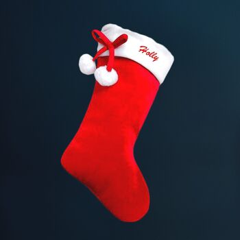 Personalised Embroidered Red Velvet Style Stocking, 4 of 6