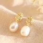 Gold Plated Organic Finish Pearl Drop Earrings, thumbnail 3 of 9