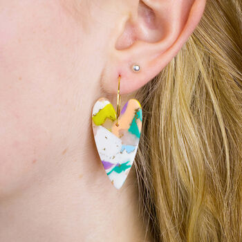 Ettie Heart Hoop Terrazzo Polymer Clay Dangly Earrings, 4 of 4