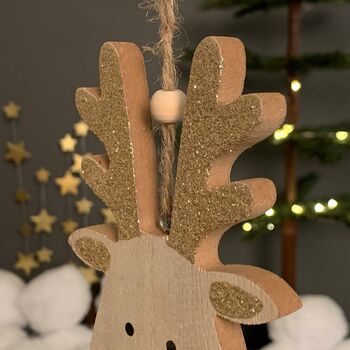 Wood And Glitter Reindeer Tree Decoration, 2 of 2