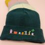 Unisex Hand Embroidered Beanie Hat Green, thumbnail 6 of 6
