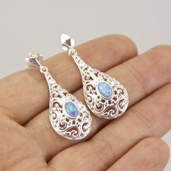 Sterling Silver Ornamental Opal Earrings, 4 of 9