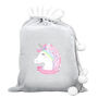 Personalised Unicorn Luxury Silver Grey Pom Pom Christmas Sack, thumbnail 3 of 3