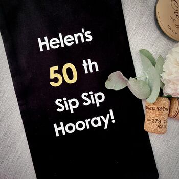 Sip Sip Hooray Milestone Birthday Cotton Bottle Bag, 2 of 3