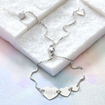 Personalised Sterling Silver Triple Heart Bracelet By Hurleyburley Personalised Sterling Silver Triple Heart Bracelet