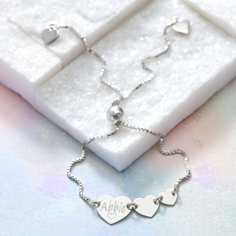 Personalised Sterling Silver Triple Heart Bracelet By Hurleyburley Personalised Sterling Silver Triple Heart Bracelet