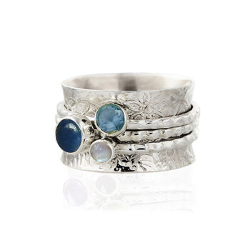 Personalised Birthstone Yin Silver Spinning Ring, 2 of 10