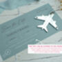 Dusty Blue Wedding Boarding Pass Save The Date With Silver Magnetic Plane, thumbnail 2 of 6