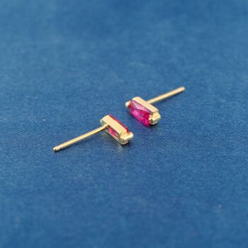 July Ruby Birthstone Rectangle Stud Earrings, Gold Birthstone Studs, Birthstone Jewellery, 5 of 7