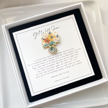 Get Well Soon Gift Enamel Pin Card – Everlasting Flower Bouquet Pin With Poem – Thinking Of You / Speedy Recovery Gift, 6 of 12