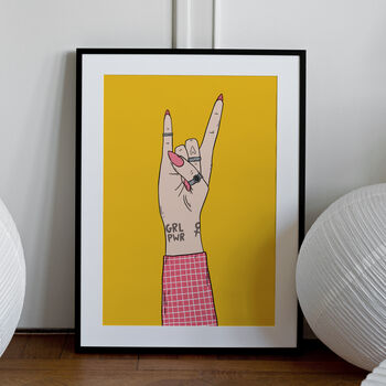 Grl Pwr Rock Hand Art Print – Bold Feminist Wall Art – Unframed A1, A2, A3, A4, A5, A6, 2 of 3