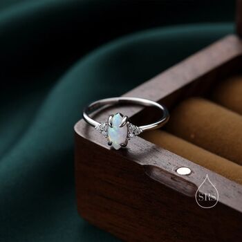 White Opal Marquise And Cz Ring In Sterling Silver, 7 of 12