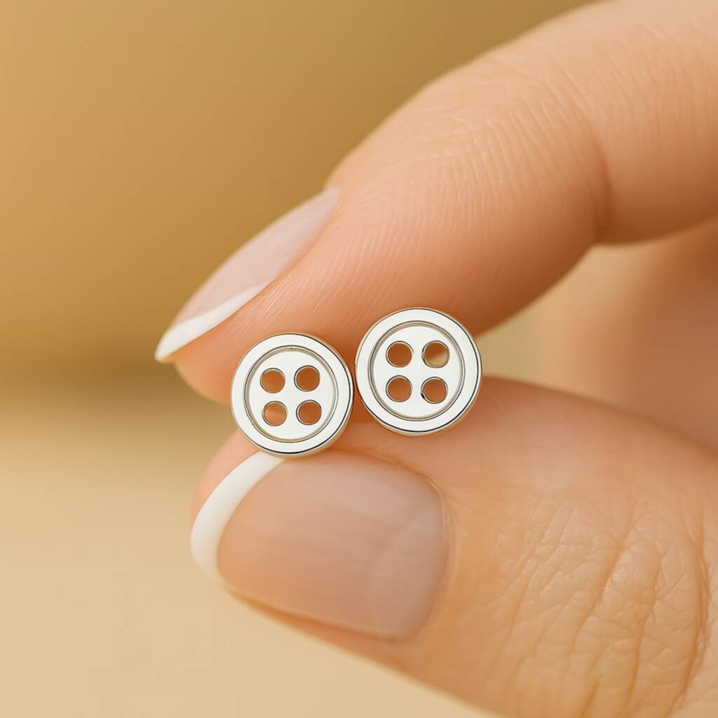 Sterling Silver Sewing Button Stud Earrings, 1 of 6