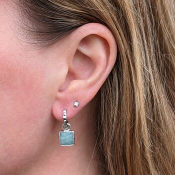 The Square Amazonite Silver Gemstone Earrings, 2 of 6