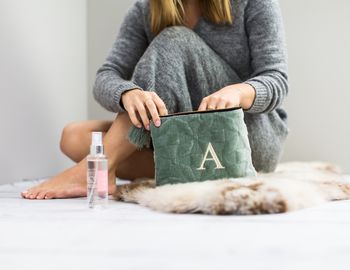 Luxurious Quilted Sage Green Embossed Wash Bag, 4 of 5