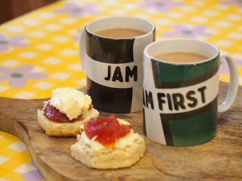 Devon And Cornwall Flag Mug Set: 'Jam First' And 'Cream First', 4 of 6