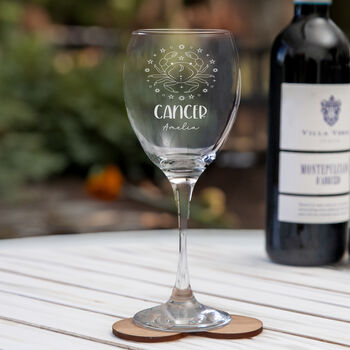 Engraved Zodiac Signs Design Wine Glass, 4 of 12