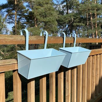 Pair Of Peaceful Pale Blue Hanging Balcony Planters, 3 of 6