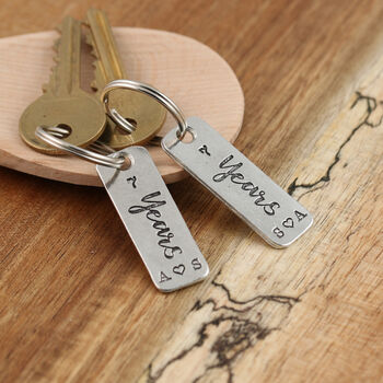 7th Anniversary Couples Pair Personalised Keyrings, 6 of 8