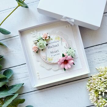 Handmade Wedding Card With 3D Flowers In Shades Of Pink And Green, 8 of 8