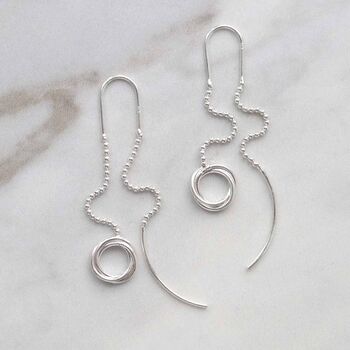 Sterling Silver Simple Rings Threader Earrings, 2 of 5