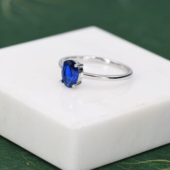 Sterling Silver One Carat Sapphire Blue Cz Oval Ring, 5 of 11