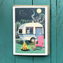 Cosy Caravan And Dog Outdoors Blank Card, thumbnail 1 of 4