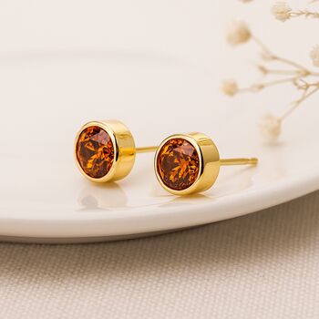 18ct Gold Plated Sterling Silver November Birthstone Stud Earrings – 7mm, 3 of 7