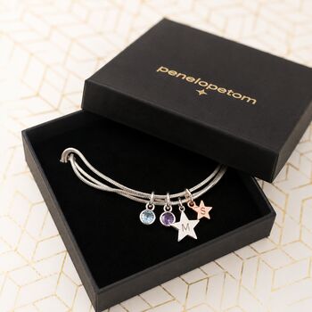 Personalised Birthstone Double Star Bracelet In Silver, 8 of 9